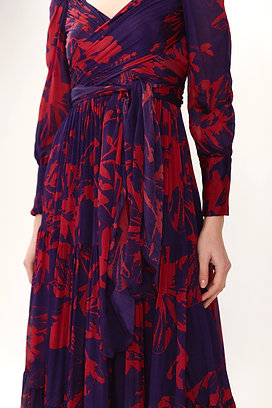 Purple & Red Floral Long Wrap Dress HWD-0056