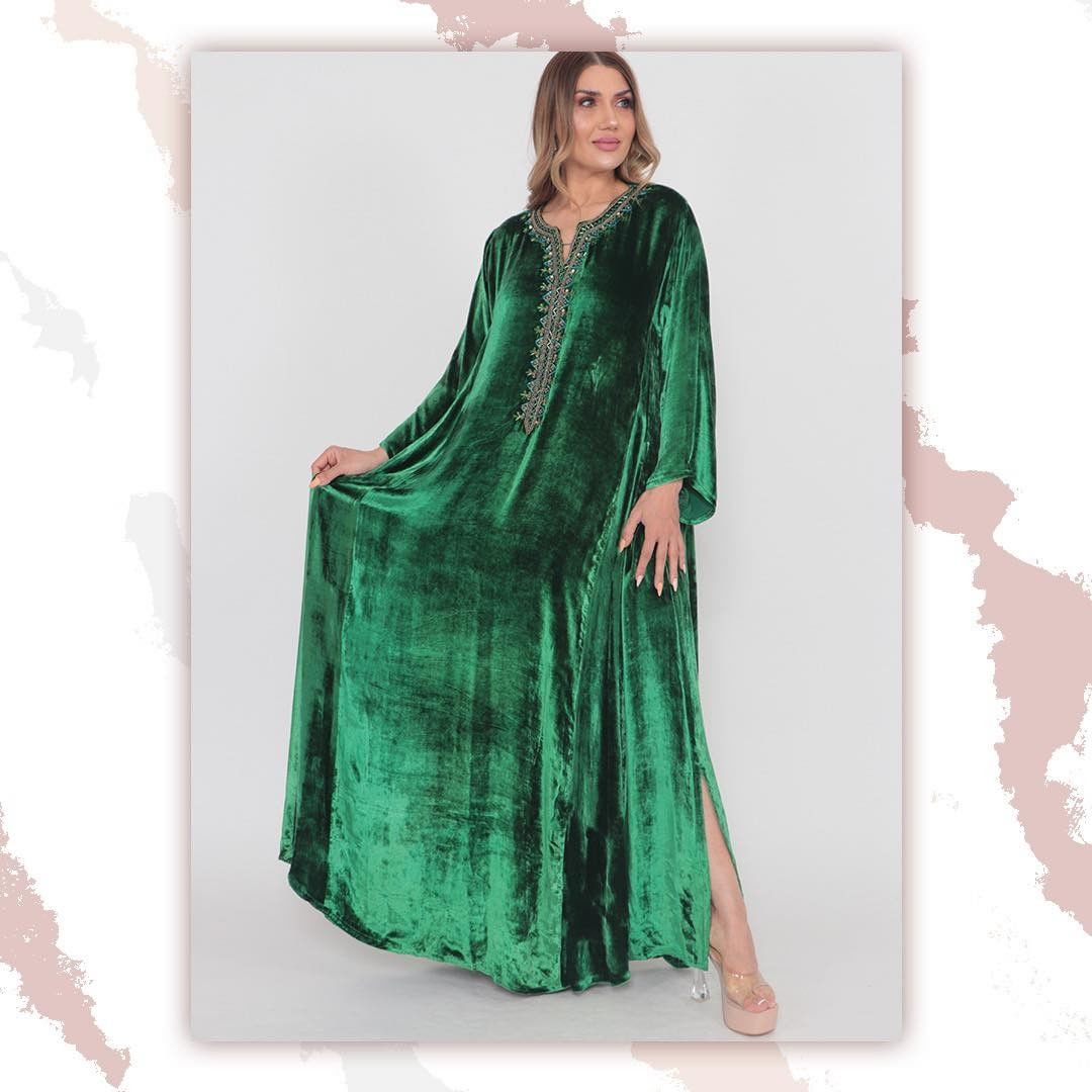 Green Lace Velvet Gown HVC-0011
