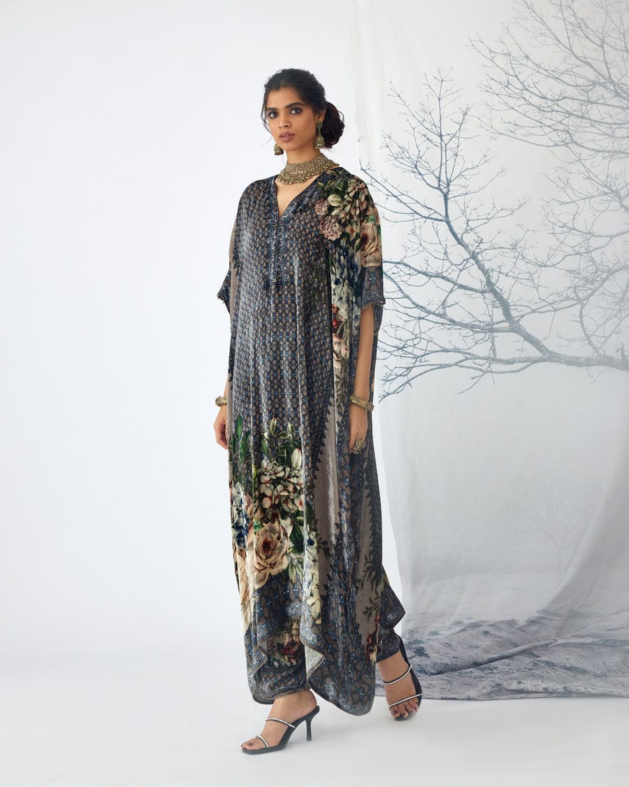 Taupe Velvet Kaftan Trousers Set HVC-0032