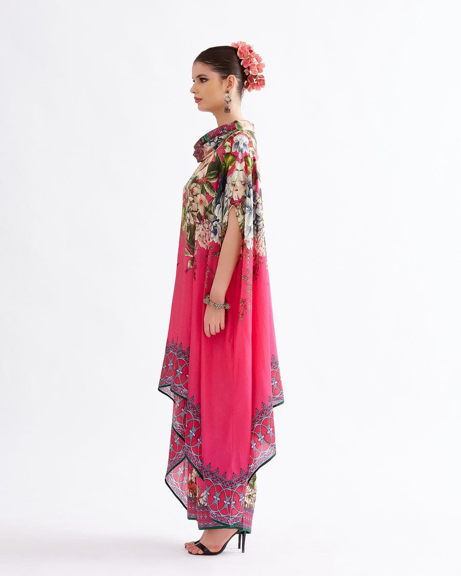 Fuchsia Owl Neck Kaftan Set HVF-0001