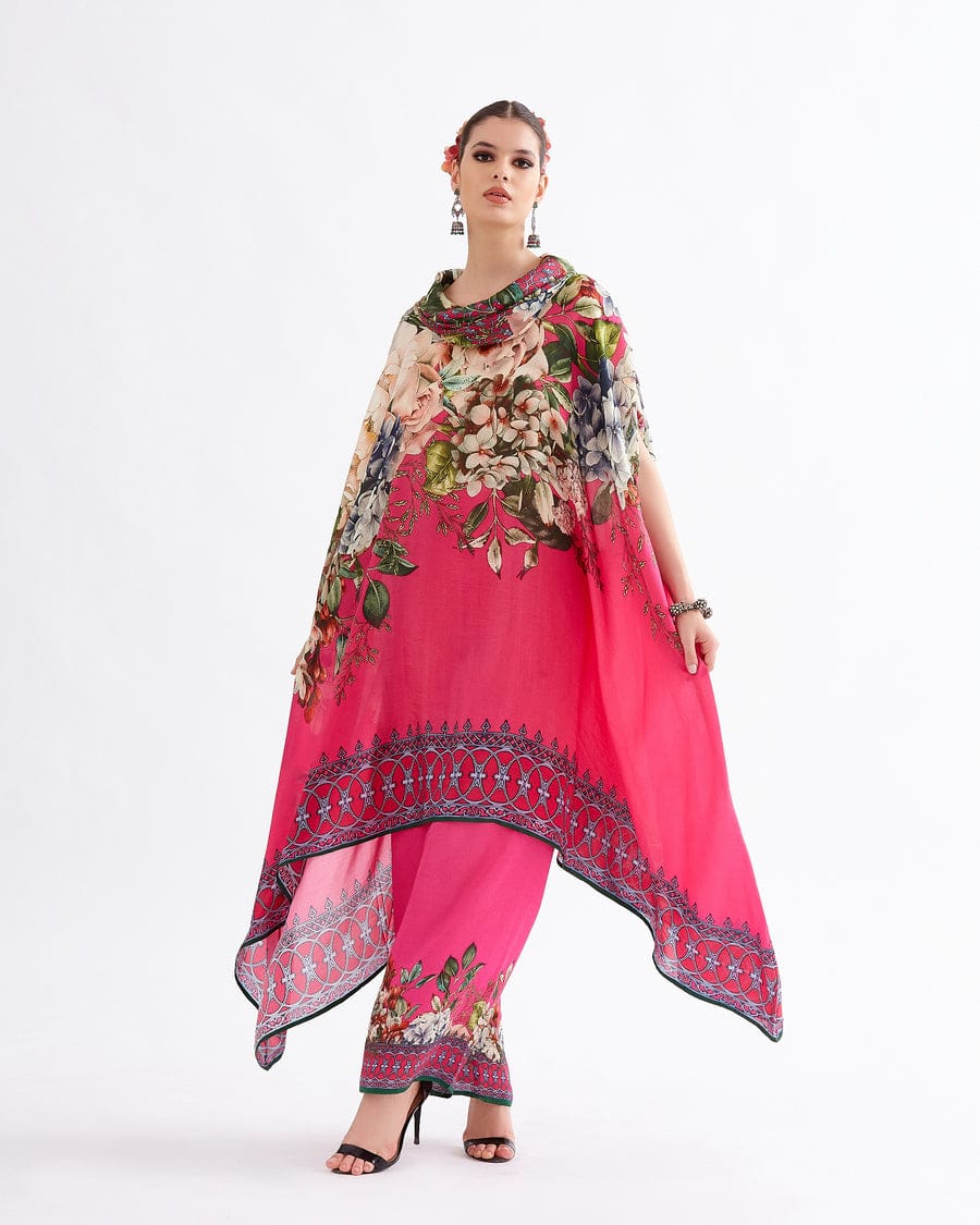 Fuchsia Owl Neck Kaftan Set HVF-0001
