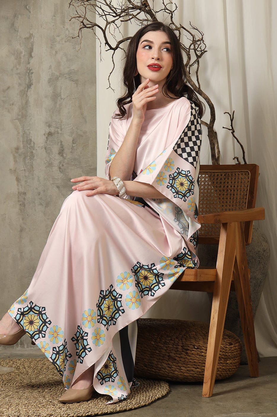 Pink Stripe Silk Kaftan HSK-0009