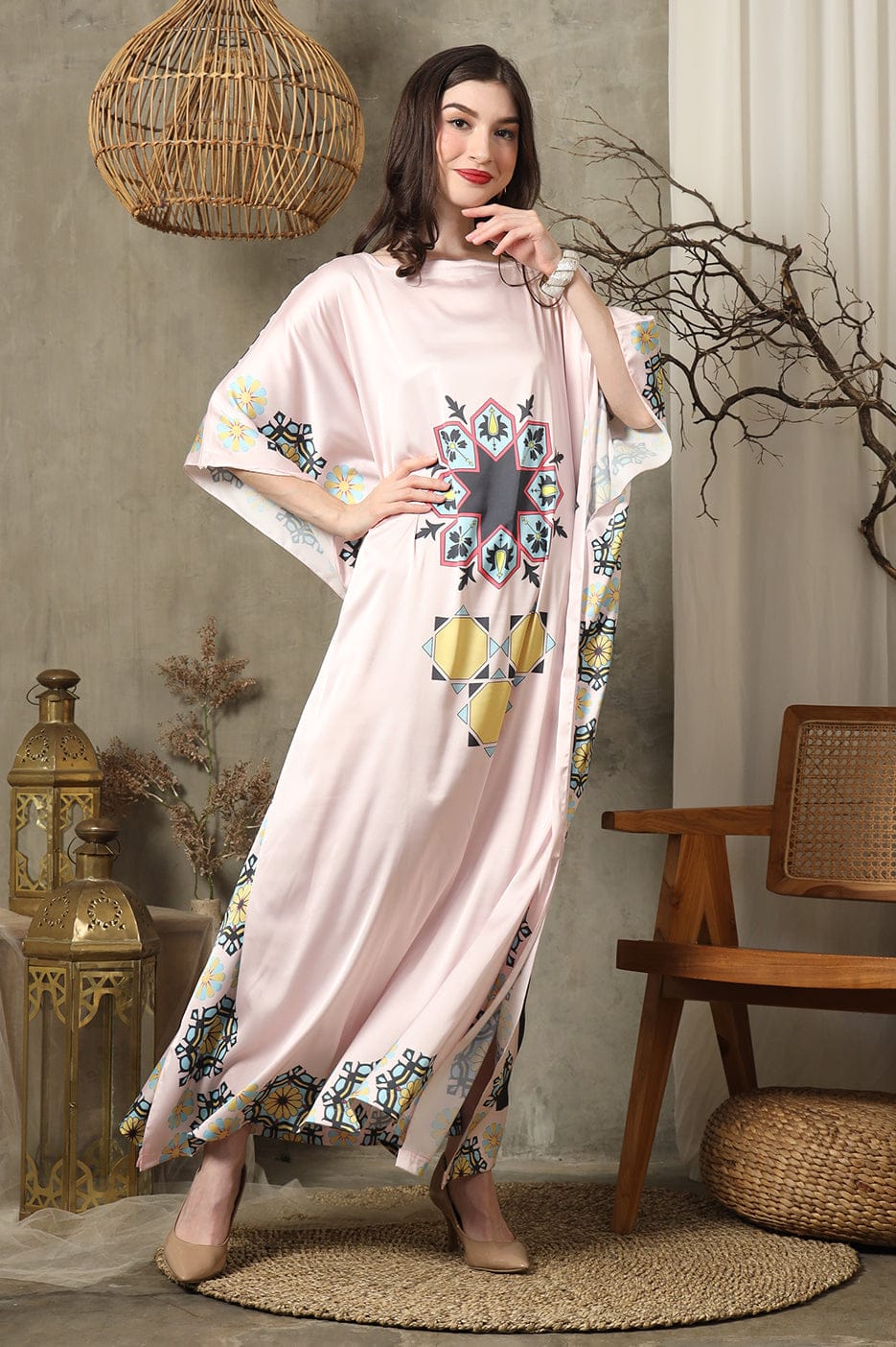 Pink Stripe Silk Kaftan HSK-0009