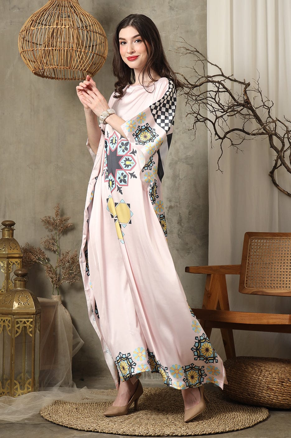 Pink Stripe Silk Kaftan HSK-0009