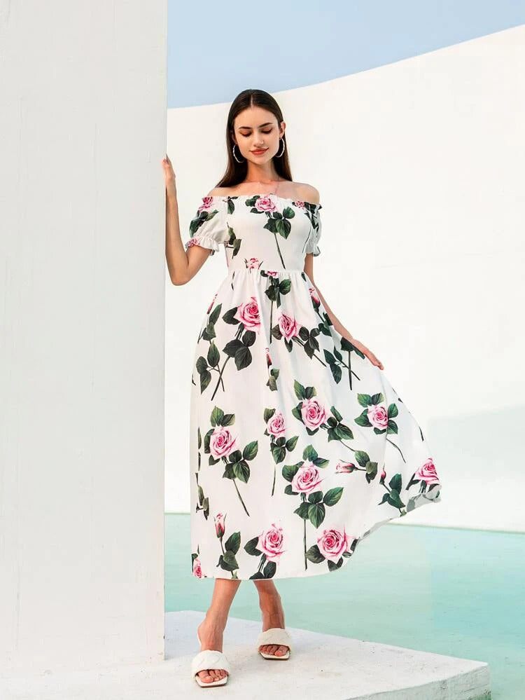 D&G White Floral Frock HLF-0046