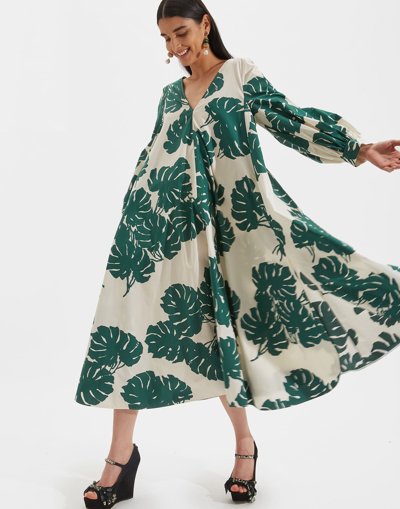 Green Floral Long Shirt HSC-0065