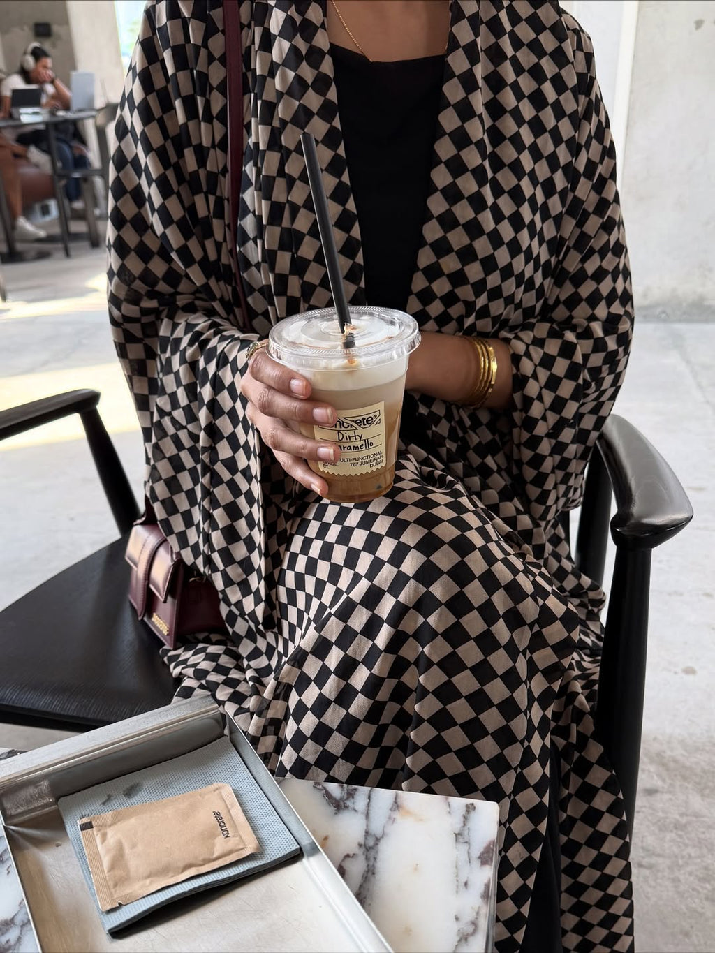 Checker Abaya Gown with Scarf